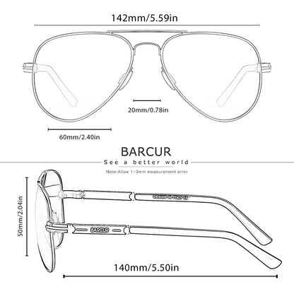 BARCUR polarizált férfi napszemüveg, pilóta napszemüveg férfiaknak, kiegészítők, vezetéshez, horgászathoz, túrázáshoz, szemüveg, Oculos, Gafas De Sol