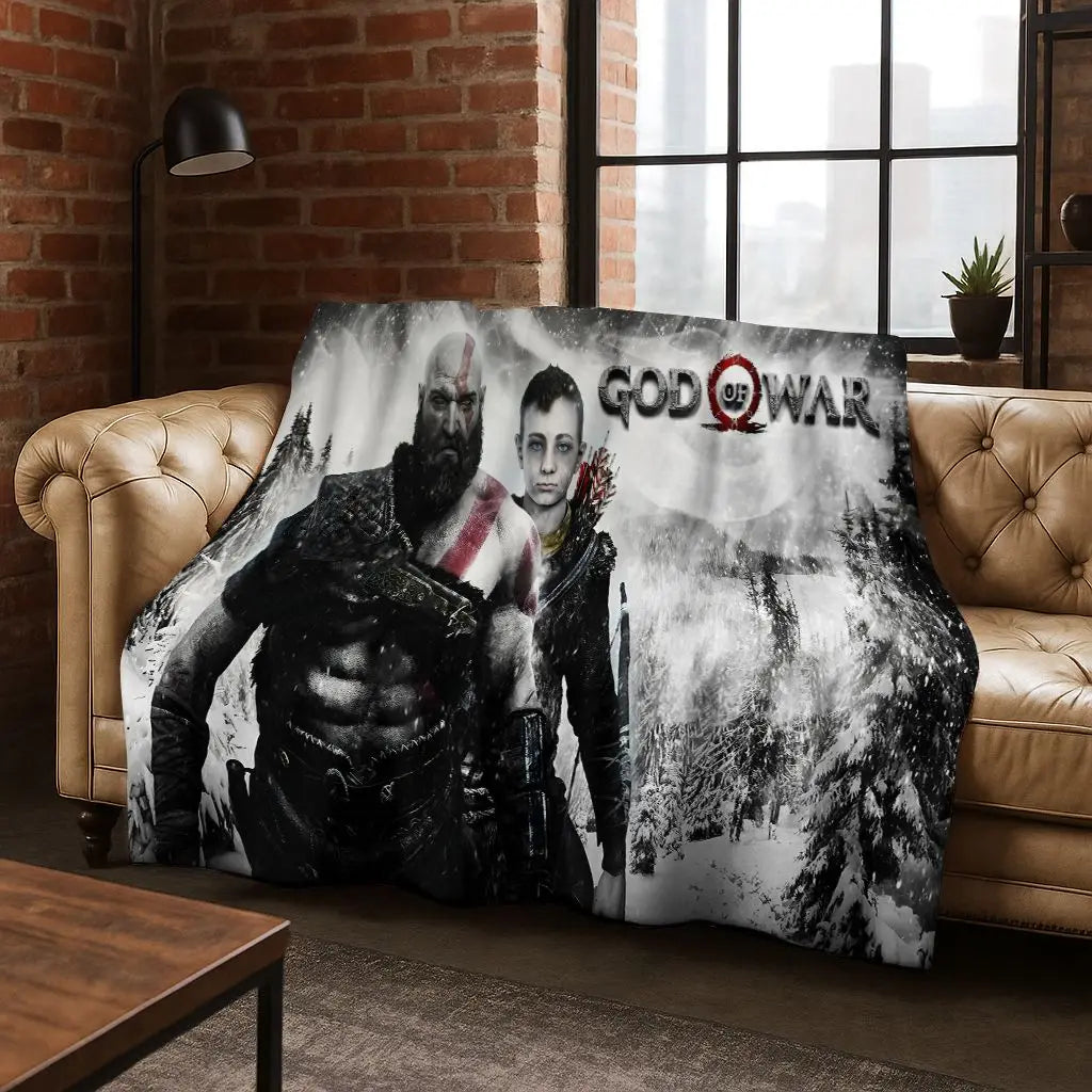 Classics God of War Kratos 3A játékos flanel takaró, meleg és kényelmes, puha takaró otthoni használatra, hálószobába, ágyra, kanapéra, gyerekeknek ajándékba
