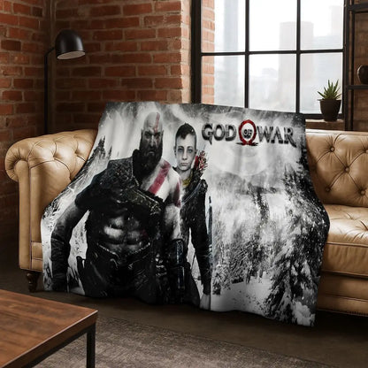 Classics God of War Kratos 3A játékos flanel takaró, meleg és kényelmes, puha takaró otthoni használatra, hálószobába, ágyra, kanapéra, gyerekeknek ajándékba