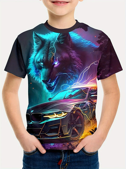 Children's Clothing Boys Tshirt Short Sleeve Cool 3D Wolf Print Kids Summer Clothes Stylish Streetwear Round Neck Girl Clothes﻿