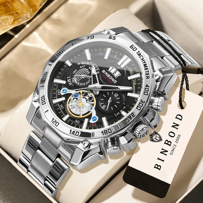 BINBOND luxury quartz watches for men: luminous, water-resistant, with automatic date display, accurate and durable, in a sporty and business style.