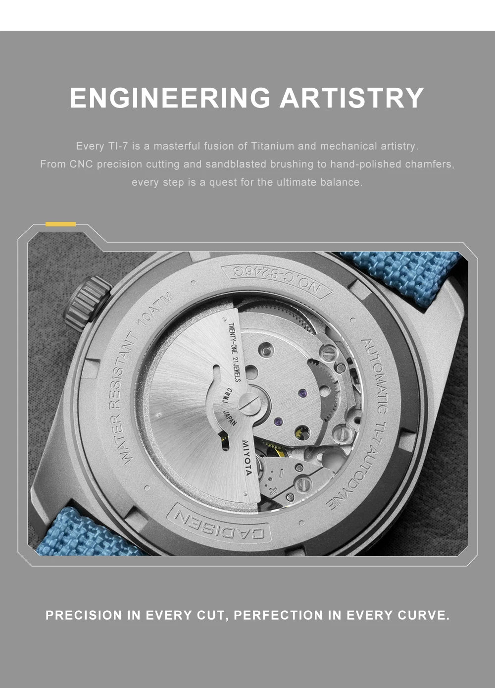 CADISEN TI-7 Autodyne Men’s Automatic Watch  Titanium Case, Miyota 8215, Sapphire Crystal & 100M Waterproof