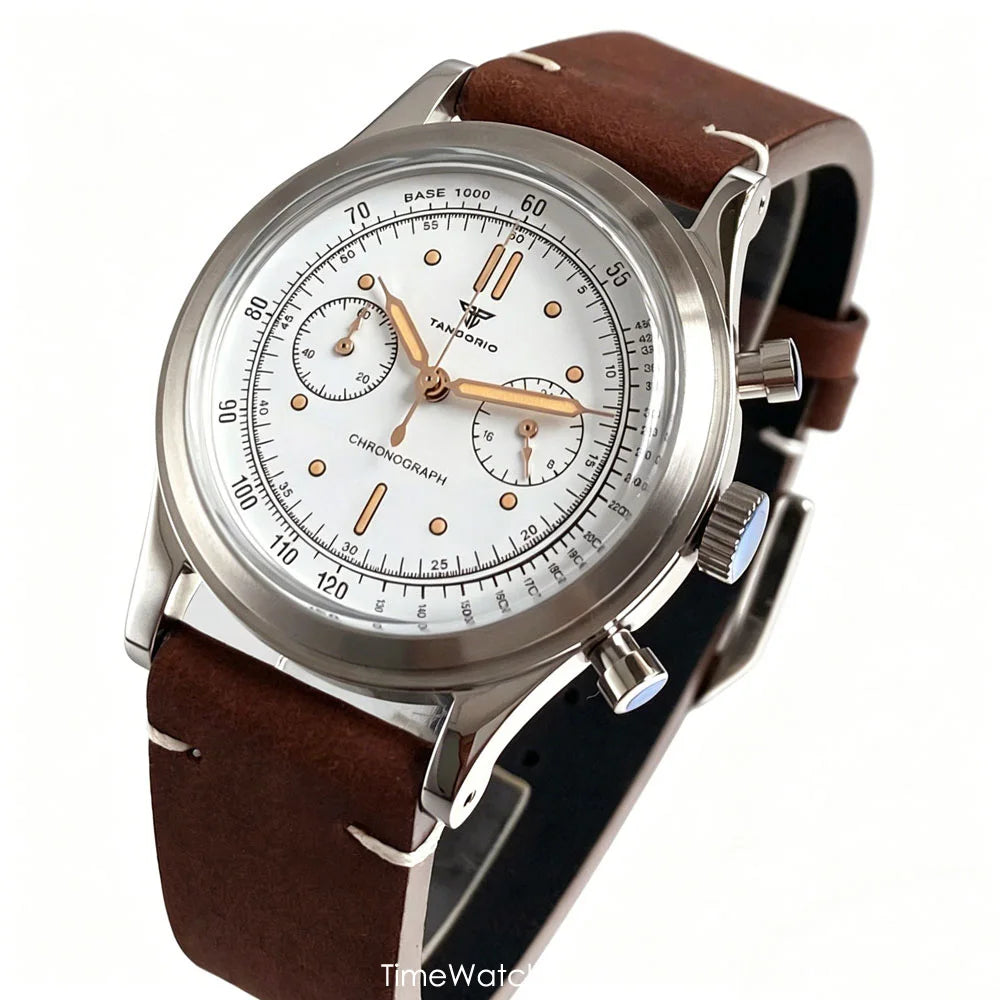 38mm Tandorio Retro Men's Watch Sport Watches Miyota OS20 Movement Chronograph Quartz Clock Black Dial Bubble Arched Glass