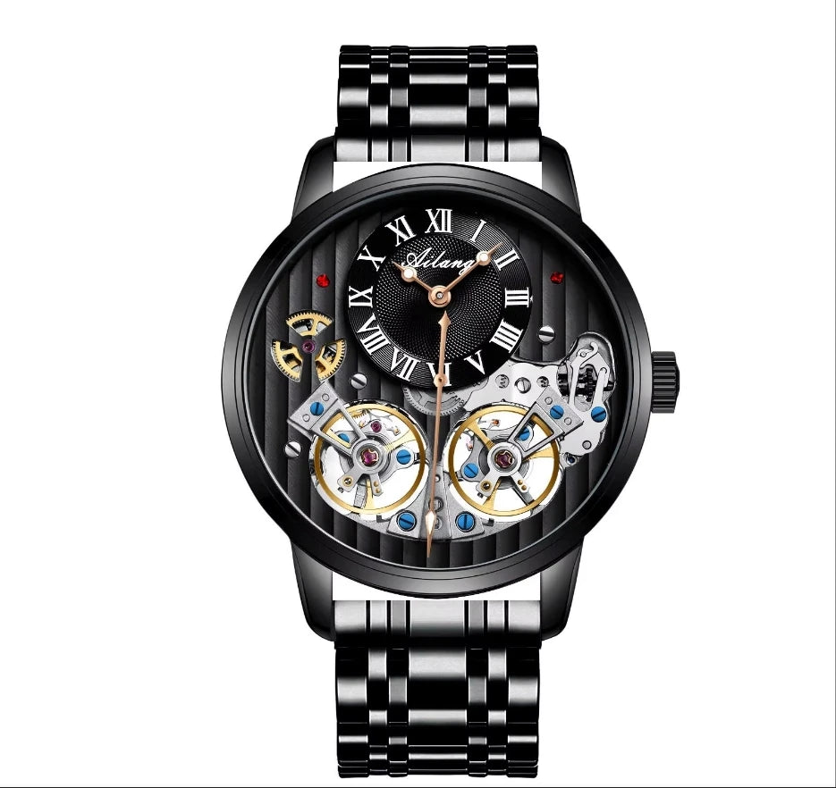 AILANG watch men's advanced expensive automatic mechanical watch Rome double tourbillon waterproof watch.