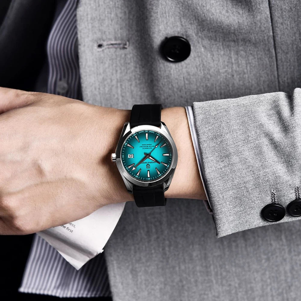 Luxe herenhorloge van PAGANI DESIGN – Mechanisch automatisch model (kaliber 8215), van roestvrij staal, waterdicht, met datumweergave en lichtgevende wijzers