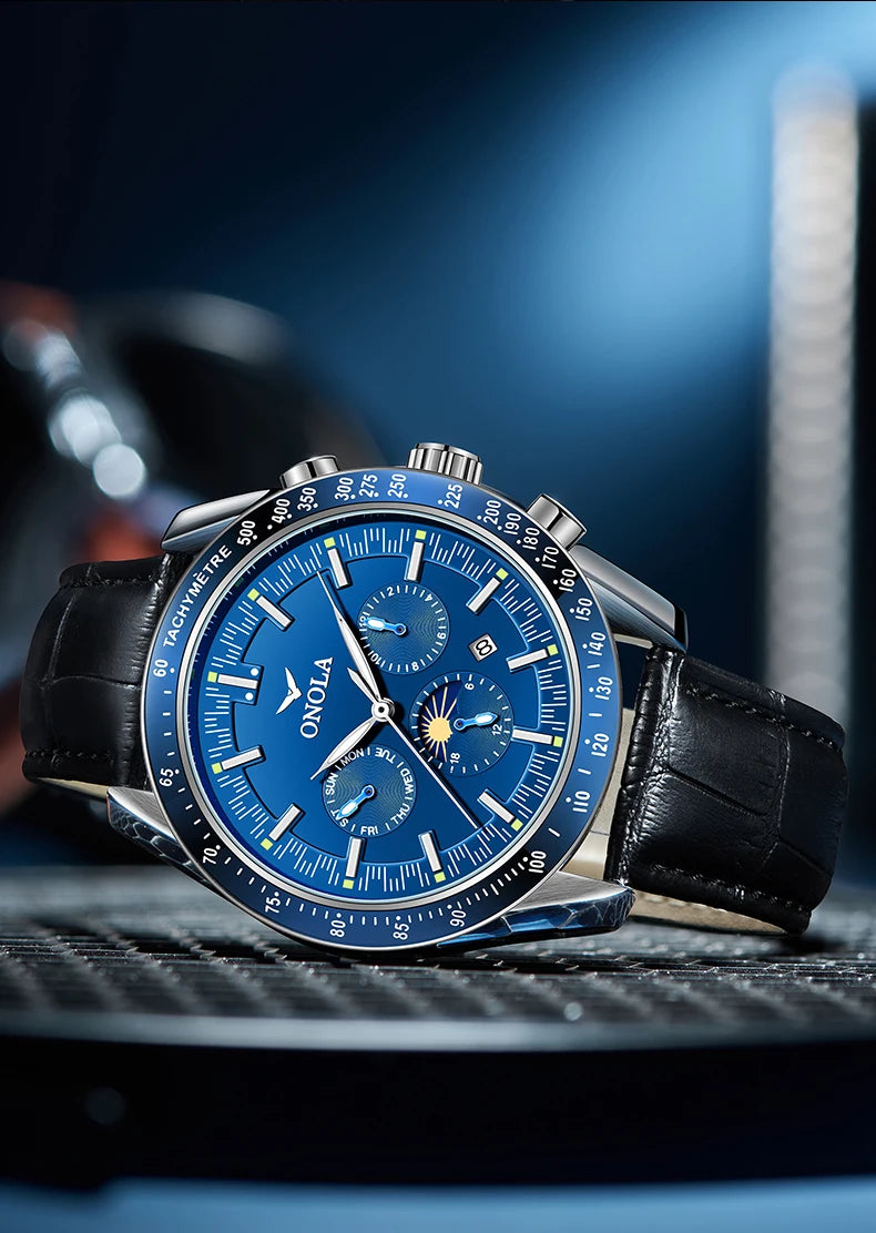 ONOLA Men’s Mechanical Watch – A luxury automatic watch with a casual style, featuring a leather strap and an openwork dial