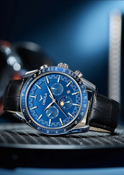 ONOLA Men’s Mechanical Watch – A luxury automatic watch with a casual style, featuring a leather strap and an openwork dial