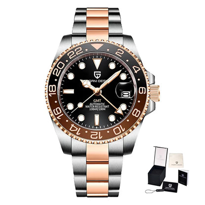 Pagani Design GMT Mechanical Men’s Watch – Luxury model with sapphire crystal, stainless steel case and ceramic bezel – Automatic men’s watch, business style