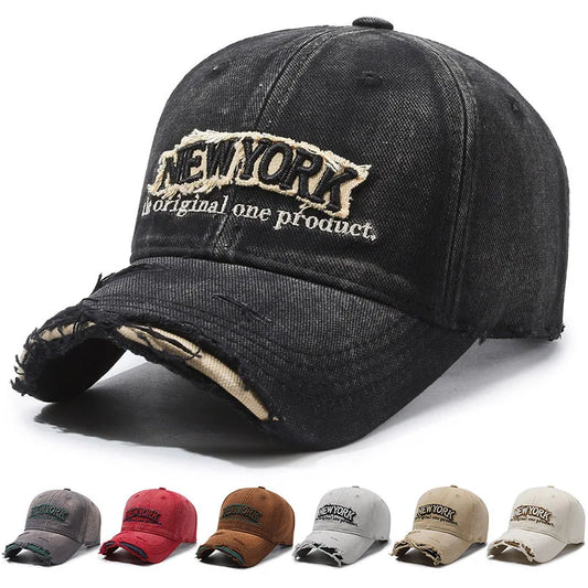 Vintage Old Hole Embroidery Letters Cowboy Baseball Cotton Soft Top Men's and Women's Spring and Summer Casual 56-60cm Sun Hat
