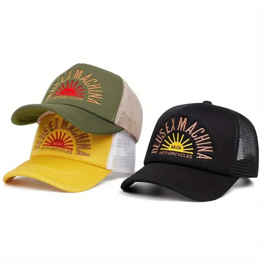 Neue Outdoor-Unisex-Baseballcaps mit gestickten Buchstaben, Colourblock-Design, Sonnenschutz, atmungsaktivem Mesh, vielseitige modische Trucker-Caps als Sonnenhut
