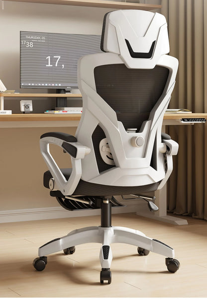 Ergonomisk lænesæde, komfortabel kontorstol, computerstol til hjemmet, studiekollegie, gamingstol med fodstøtte