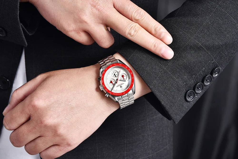 PAGANI DESIGN ‘New Moon’ Men’s Watch – Luxury quartz watch, chronograph, sapphire crystal with anti-reflective coating, ceramic bezel, luminescent hands