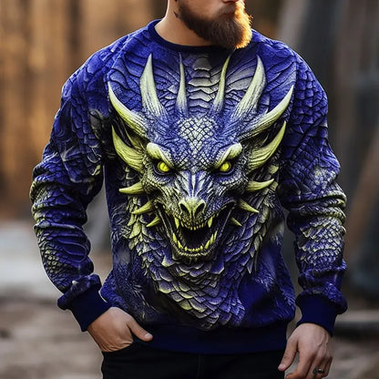 Ανδρικό Hoodie με Κινεζικό Δράκο, Μοντέρνο Φούτερ με 3D Μοτίβο Δράκου, Hip Hop Oversized Pullover, Ανδρικά Ρούχα Monster Golf