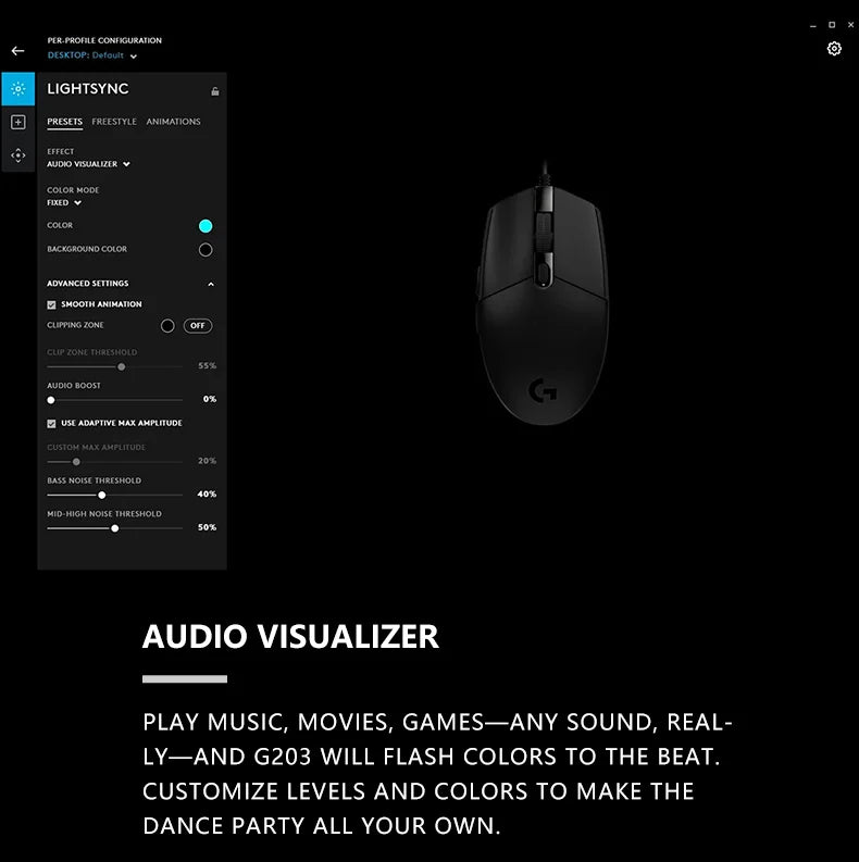 Przewodowa mysz gamingowa Logitech G203, klasy e-sportowej, 6 programowalnych przycisków i wielokolorowe podświetlenie do gier rywalizacyjnych