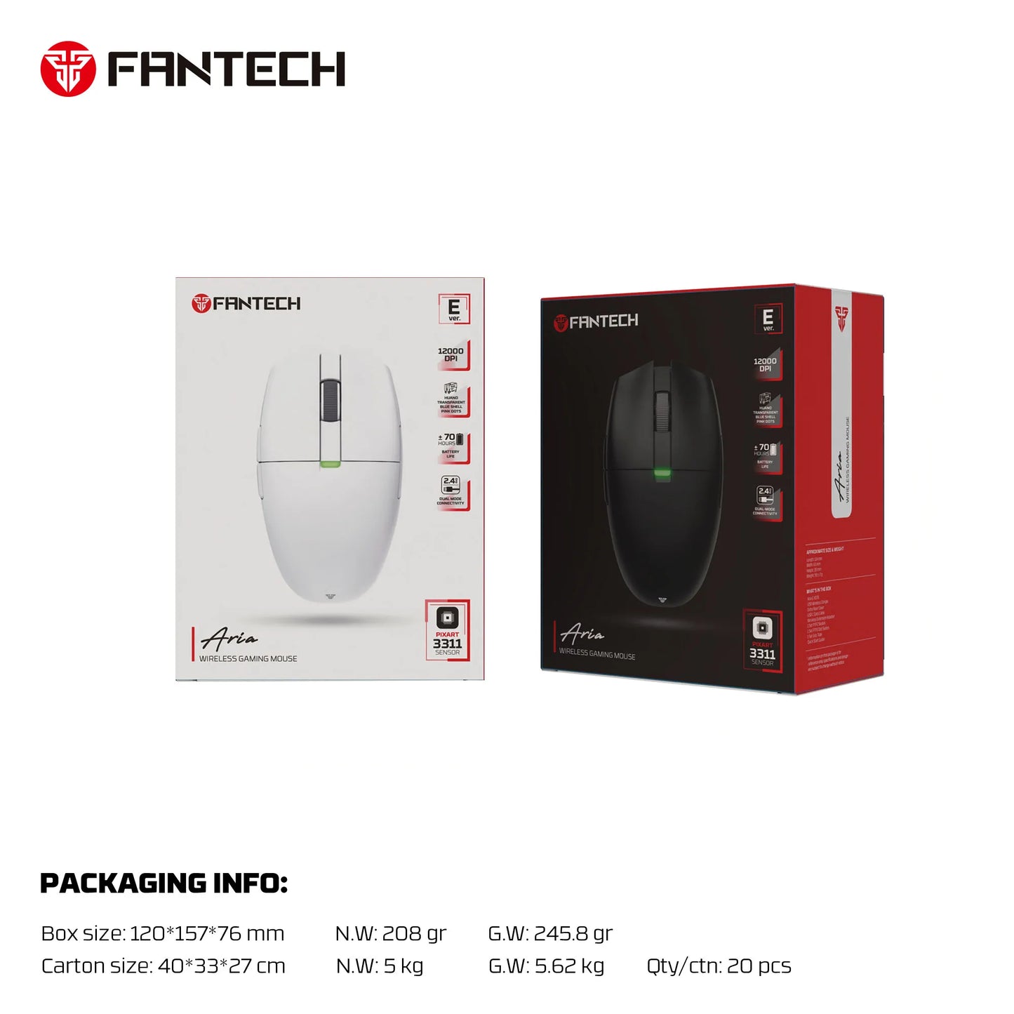FANTECH Aria XD7E 2.4G Wireless Gaming Mouse PixArt 3311 1000Hz 59g Lightweight Gamer Mice For PC Laptop