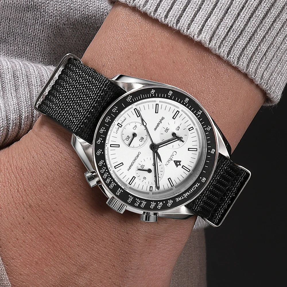 CADISEN Új férfi karórák Luxus kvarc karóra férfiaknak Zafír AR bevonatú üveg Vászon VK68 Speed Chronograph Automatikus