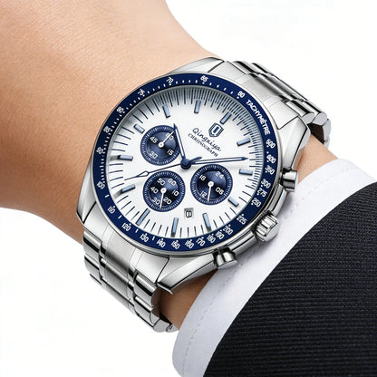 Montre à quartz pour homme, de marque de luxe, étanche et luminescente, en acier inoxydable, dotée d'un chronographe 24 heures et d'un affichage de la date – Montre élégante pour homme
