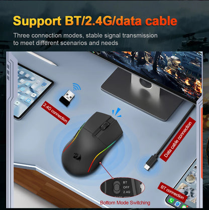 REDRAGON DEICIDE M816 PRO RGB USB gaming miš s podrškom za Bluetooth i 2.4G bežično povezivanje, 26000 DPI, 6 tipki, za gamere, žičani miš za računalo