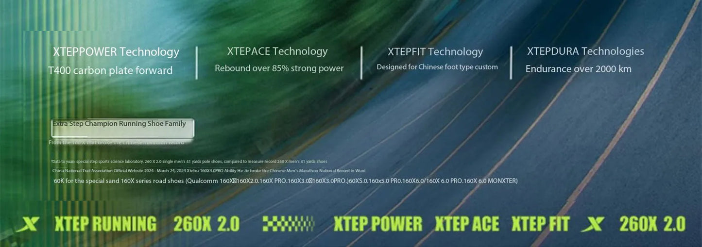 Xtep 260X 2.0  Marathon Running Shoes For Men Racing Carbon Plate Shock Soft Cushion Sport Daily Training Shoe 975119110032