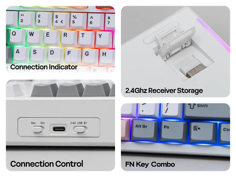Teclado mecánico EPOMAKER TH87 con distribución ISO-UK TKL, con cable/BT/inalámbrico 2.4Ghz, NKRO, batería de 10000mAh y luz RGB