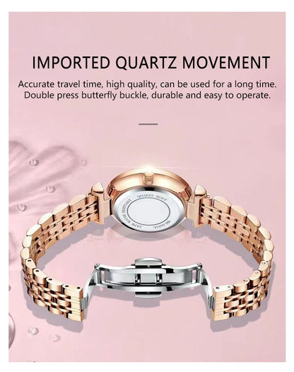 POEDAGAR Luxury Brand Women Watch Stainless Stain Waterproof Quartz Watches For Woman Fashion Simple Rose Gold Ladies Watch Gift
