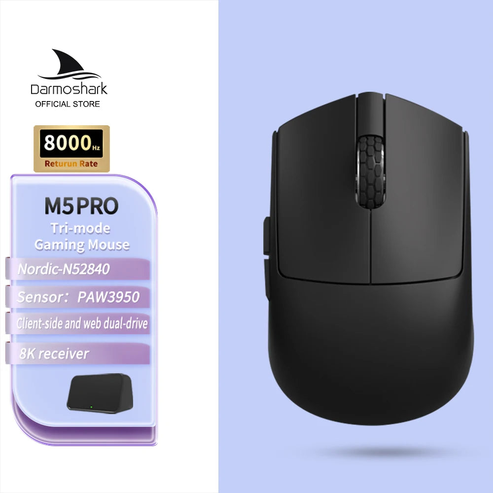 Darmoshark M5Air geschmiedete Carbonfaser kabellose 8K-Gaming-Maus PAW3950 30K DPI für kleine Hände, Finger-Grip, Game-Makro-Maus, leicht