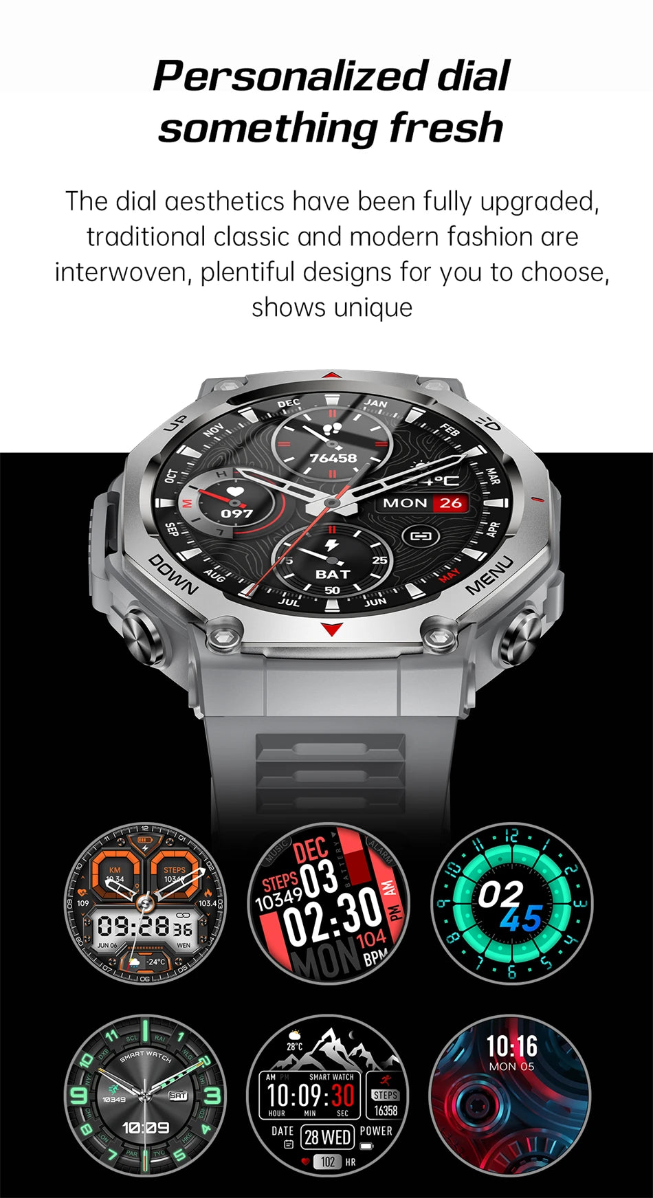 T-Rex 3 Military Smartwatch for Men  GPS Sports Tracker, 5ATM Waterproof, Heart Rate Monitor & Bluetooth Calling