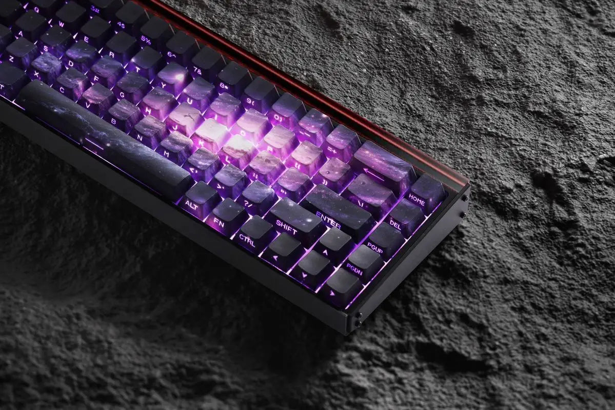 Teclas PBT transparentes con degradado galaxia morado y grabado lateral, 135 teclas, compatibles con teclado mecánico de 60/64/84/98/108 teclas