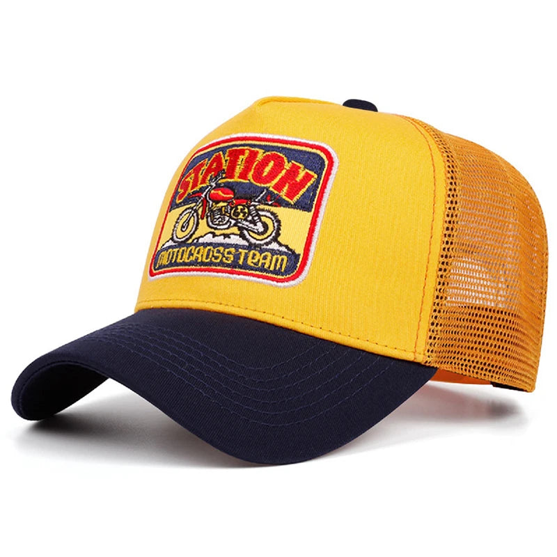 2025 New Truck Hat STATION Motorcycle Men's Street Skateboarding Hat Hip Hop Hat Women's Leisure Sunshade Baseball Hat Mesh Hat