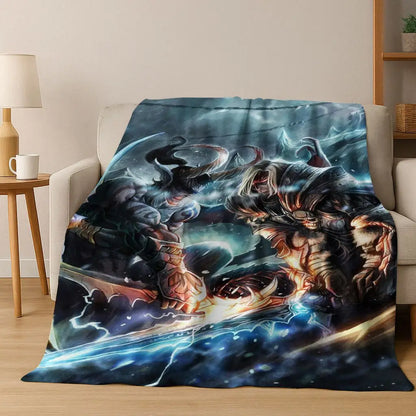 Pătură din flanel WOW World of Warcraft Arthas Demon Illidan Sylvanas, pled moale și confortabil pentru casă, dormitor, pat, canapea, husă, cadou