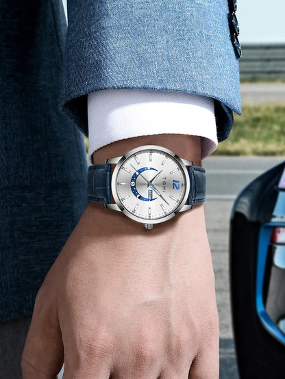 Montre à quartz TOMI, style business et élégant, avec bracelet en cuir, boîtier en alliage et cadran à aiguilles – Design haut de gamme, idée cadeau pour homme