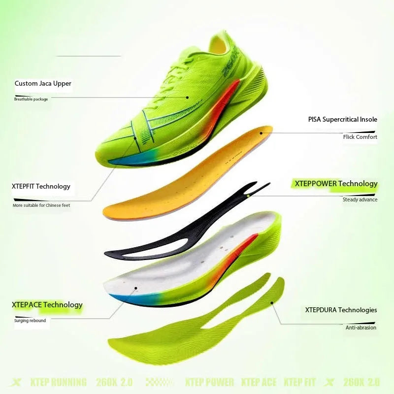 Xtep 260X 2.0  Marathon Running Shoes For Men Racing Carbon Plate Shock Soft Cushion Sport Daily Training Shoe 975119110032