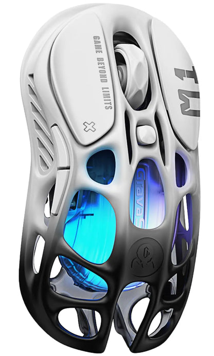 GravaStar Mercury M1 Pro belaidė žaidimų pelė 26000DPI laidinė / 2.4GHz / Bluetooth GLOWSYNC RGB