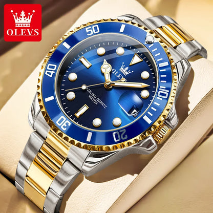 Montre pour homme OLEVS 5885 – Modèle authentique, bracelet en acier, calendrier, mouvement à quartz, livrée dans un coffret cadeau de luxe