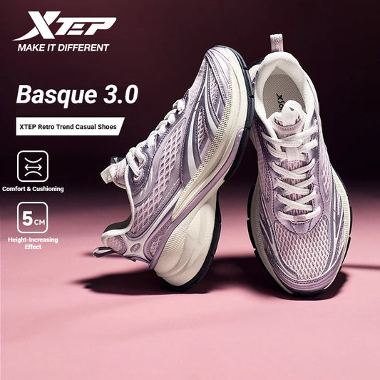 Xtep Basque 3 Sneakers Women Lightweight Wear-Resistant Trendy Durable Thick Sole Casual Sports Female Shoes 874218320006