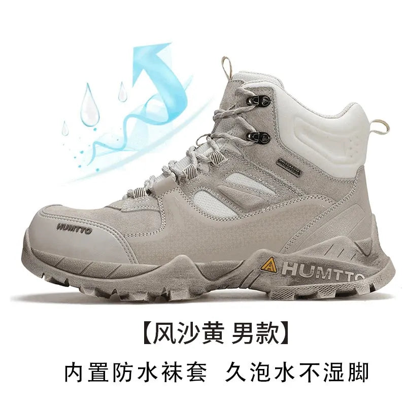 HUMTTO Buty trekkingowe męskie wodoodporne buty myśliwskie taktyczne pustynne buty bojowe za kostkę do trekkingu dla mężczyzn i kobiet ciepłe skórzane sneakersy