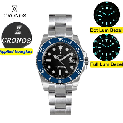 Cronos New 40mm Diver Men Watches Luxury Miyota9015 Automatic Mechanical Watch Sapphire Crytal Waterproof 200m AdjustClasp L6045
