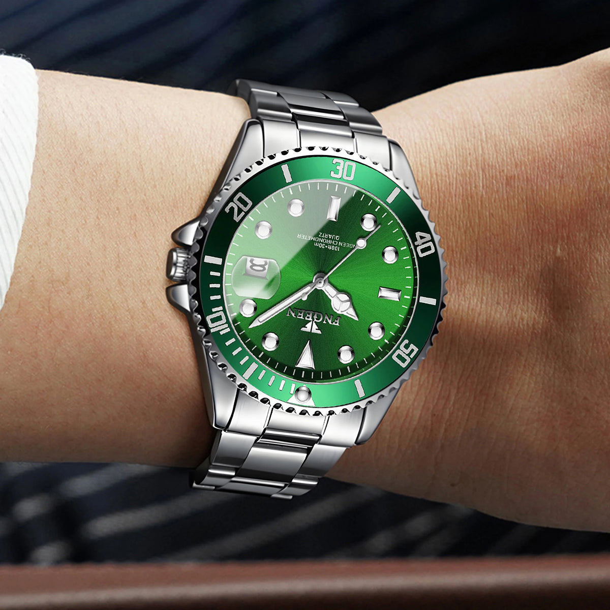 BINBOND FNGEEN Son Brand quartz wristwatch for men, with a stainless steel strap, luminous and water-resistant, luxury.
