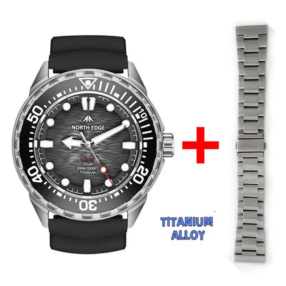 NORTH EDGE NEW+ TRITON-TI titán napelemes búváróra, luxus kvarc karóra férfiaknak, 300 m vízállóság, 180+ napos üzemidő