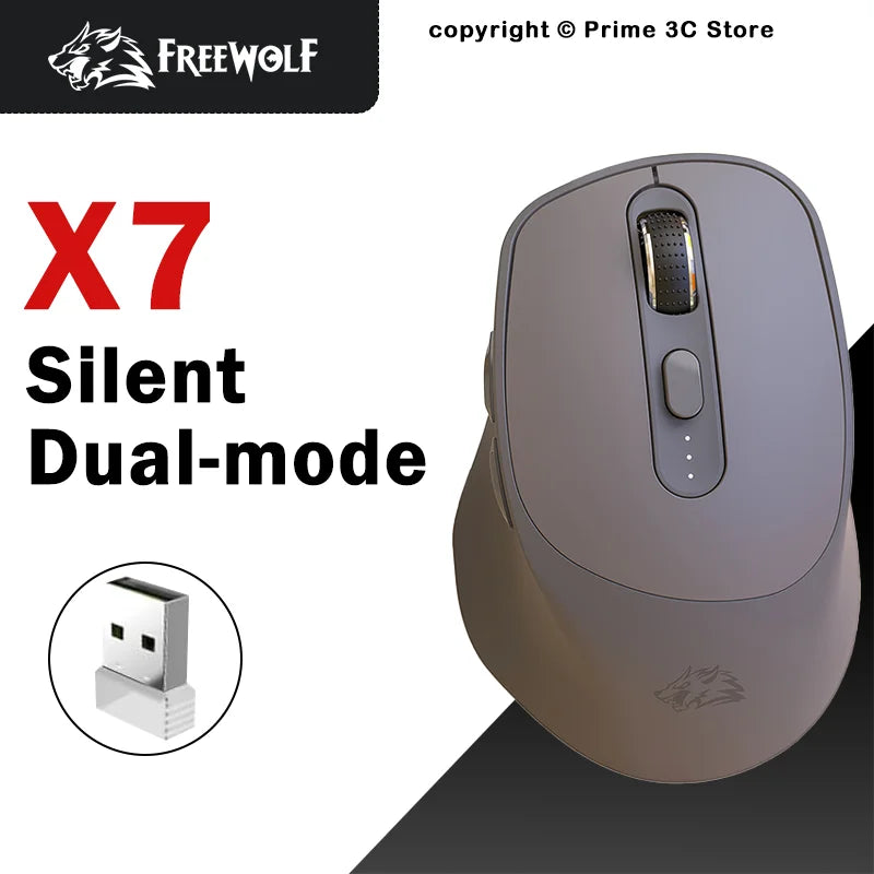 FREEWOLF X7 bezprzewodowa mysz Bluetooth 2.4G, dwutrybowa, cicha, akumulatorowa, 4000DPI, wskaźnik baterii, ergonomiczna, do PC, Mac i laptopa