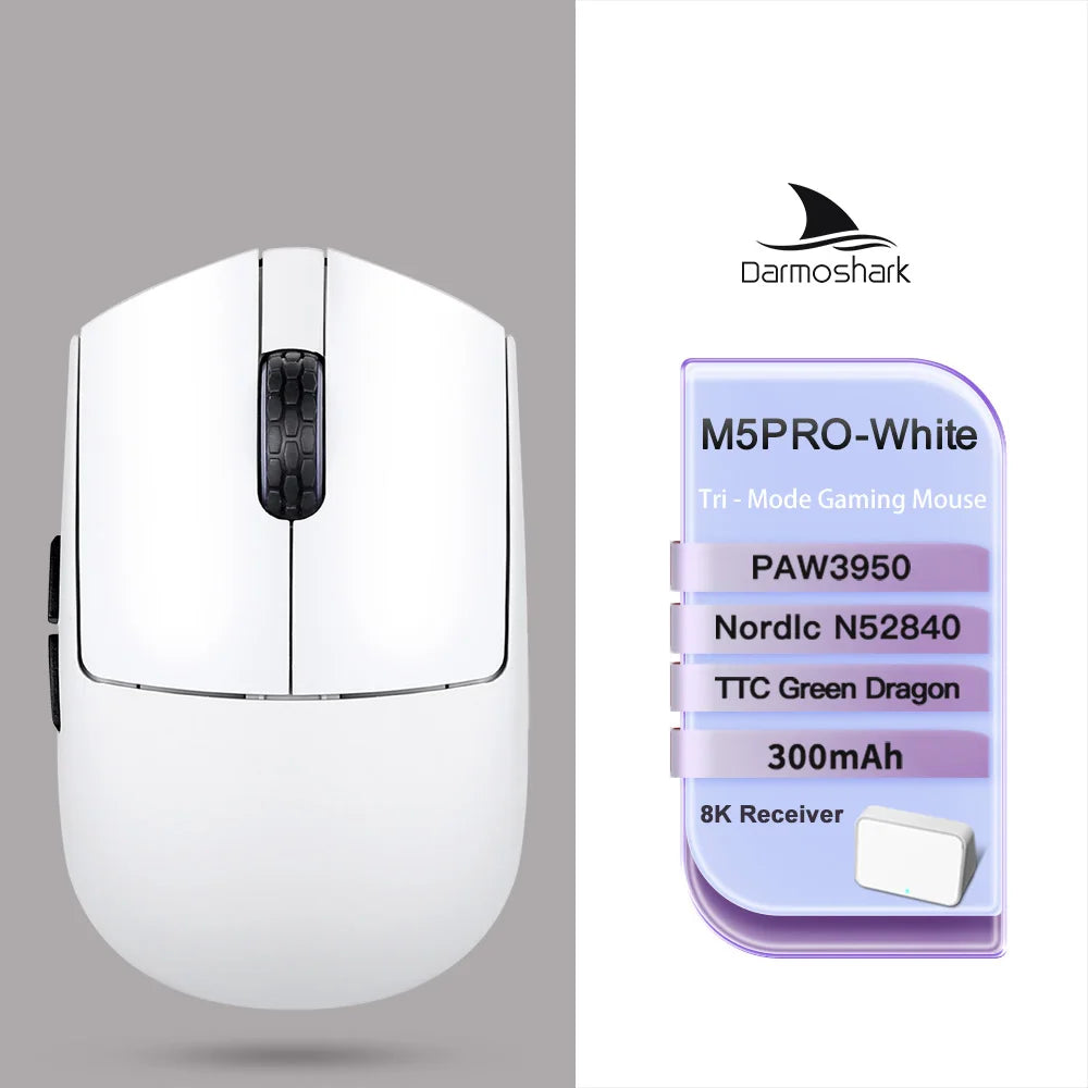 Darmoshark M5Air geschmiedete Carbonfaser kabellose 8K-Gaming-Maus PAW3950 30K DPI für kleine Hände, Finger-Grip, Game-Makro-Maus, leicht