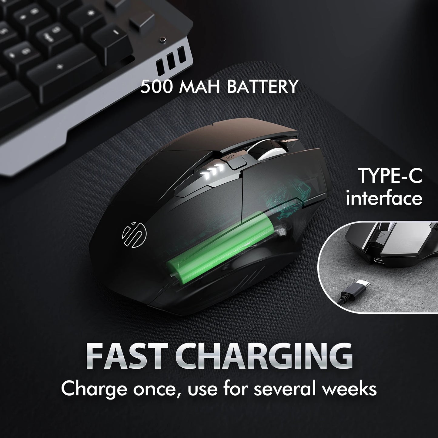 INPHIC A1 Bluetooth Mouse, Rechargeable 2.4G Tri-Mode Optical Mute Wireless Mouse, 1600 DPI for Mac, Laptop, PC, Tablet, Mobile Phone