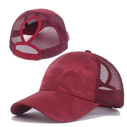 1pc Outdoor Camo Mesh Baseball Cap for Women Adjustable Ponytail Snapback Lightweight Sun Hat for Female Runners Hikers