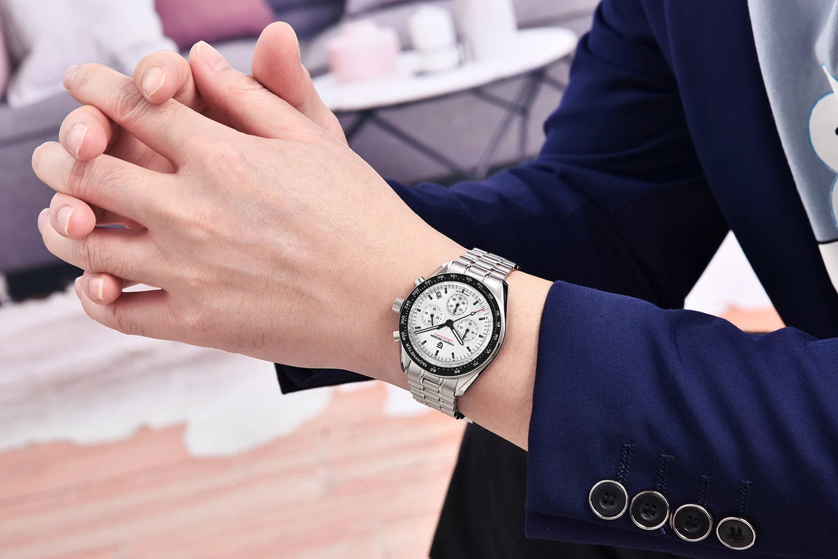 PAGANI DESIGN – Nouvelle montre à quartz de luxe pour homme, dotée d’un cadran à motif météorite, chronographe sportif, verre saphir avec traitement antireflet.