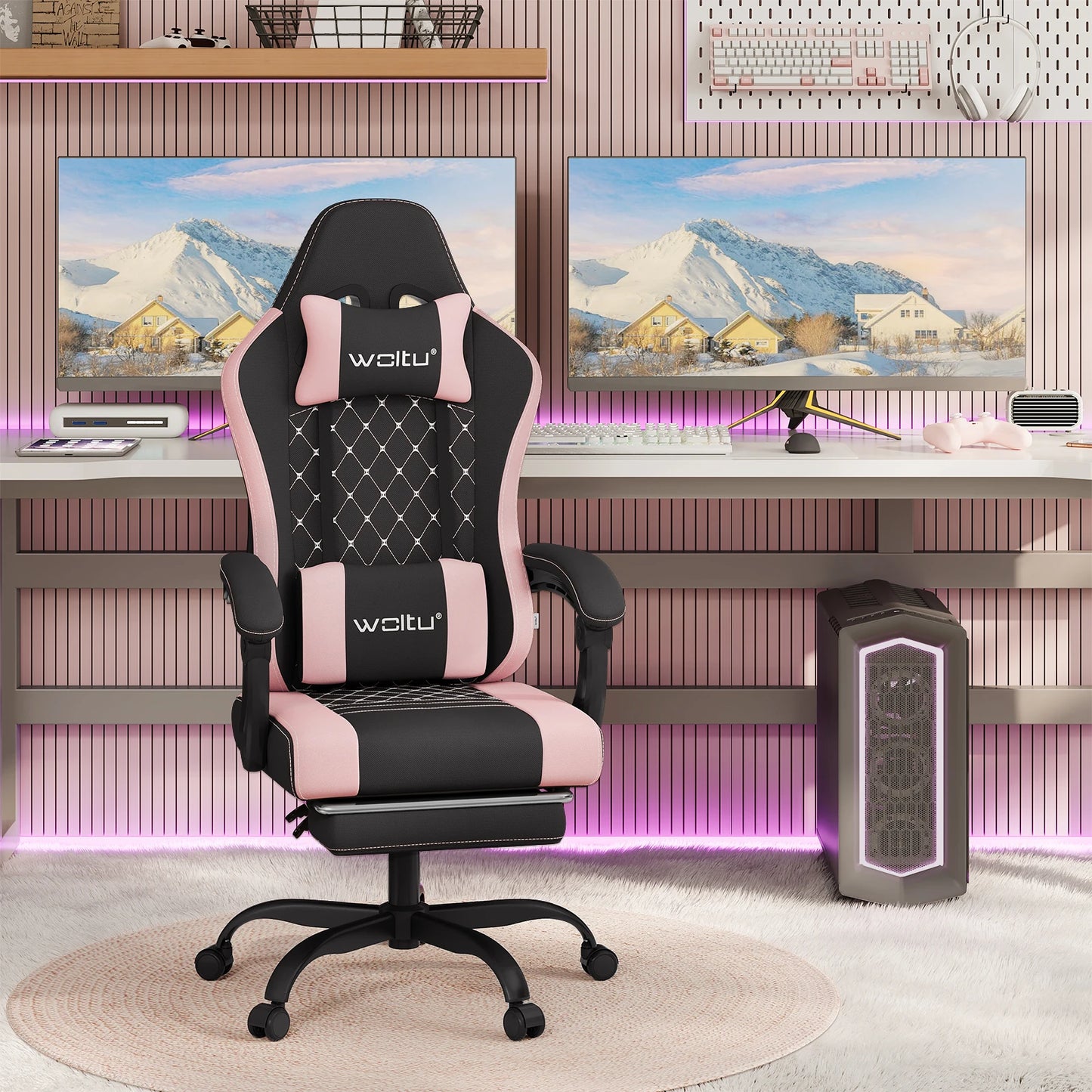WOLTU sukamoji kompiuterio kėdė su masažo funkcija, ergonominė biuro kėdė su pagalvėle ir pakoju, reguliuojamo aukščio gaming kėdė