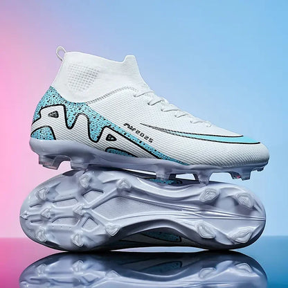 Men High Top Soccer Cleats Anti Slip Wear Resistant Firm Ground Breathable Comfortable Outdoor Grass Field Training Athletic