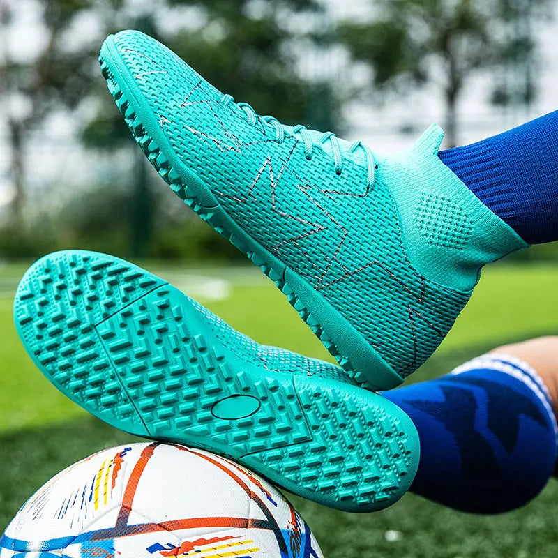 Une paire de chaussures de football en cuir pour jeunes, quatre saisons, avec détails en clous, design robuste à tige haute, tailles 35-46, JC-23152-1