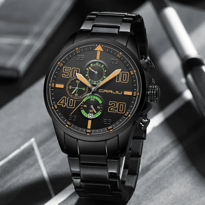 CRRJU men’s watch – Luxury chronograph, large dial, stainless steel, water-resistant, with date display