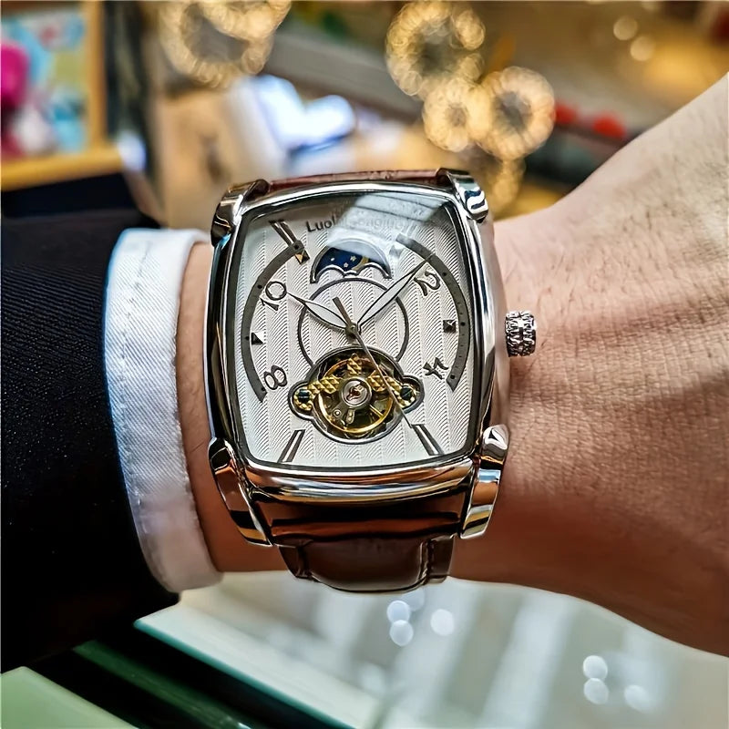 [Luxury mechanical tourbillon watch] Lightweight luxury mechanical tourbillon watch for men – High-end, fully automatic model in a trendy ‘skeleton’ style, ideal for a professional outfit o