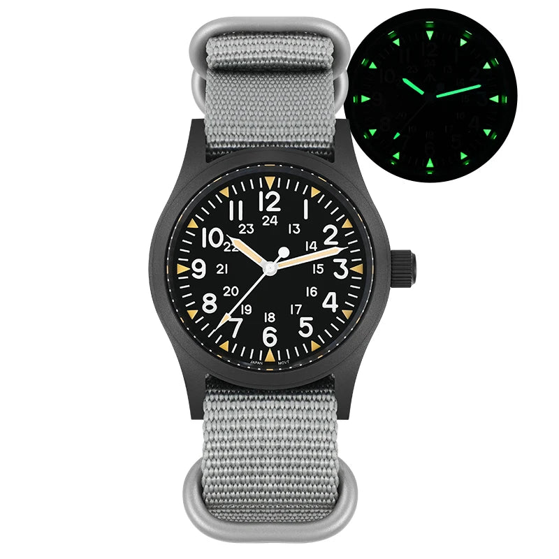 Militado ML05 Vintage Field Watch  VH31 Sweep Quartz Movement, Domed Sapphire Crystal, 38mm, Luminous & 100M Waterproof